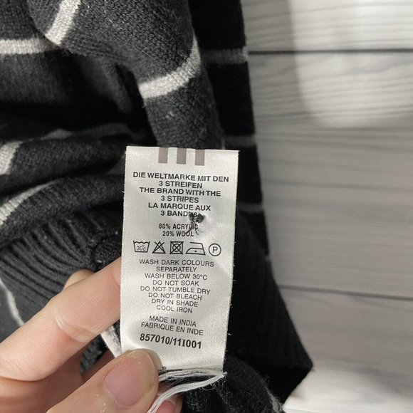 VTG Adidas Wool Blend Black White Striped Button Neck Pullover Sweater Small - Picture 5 of 7